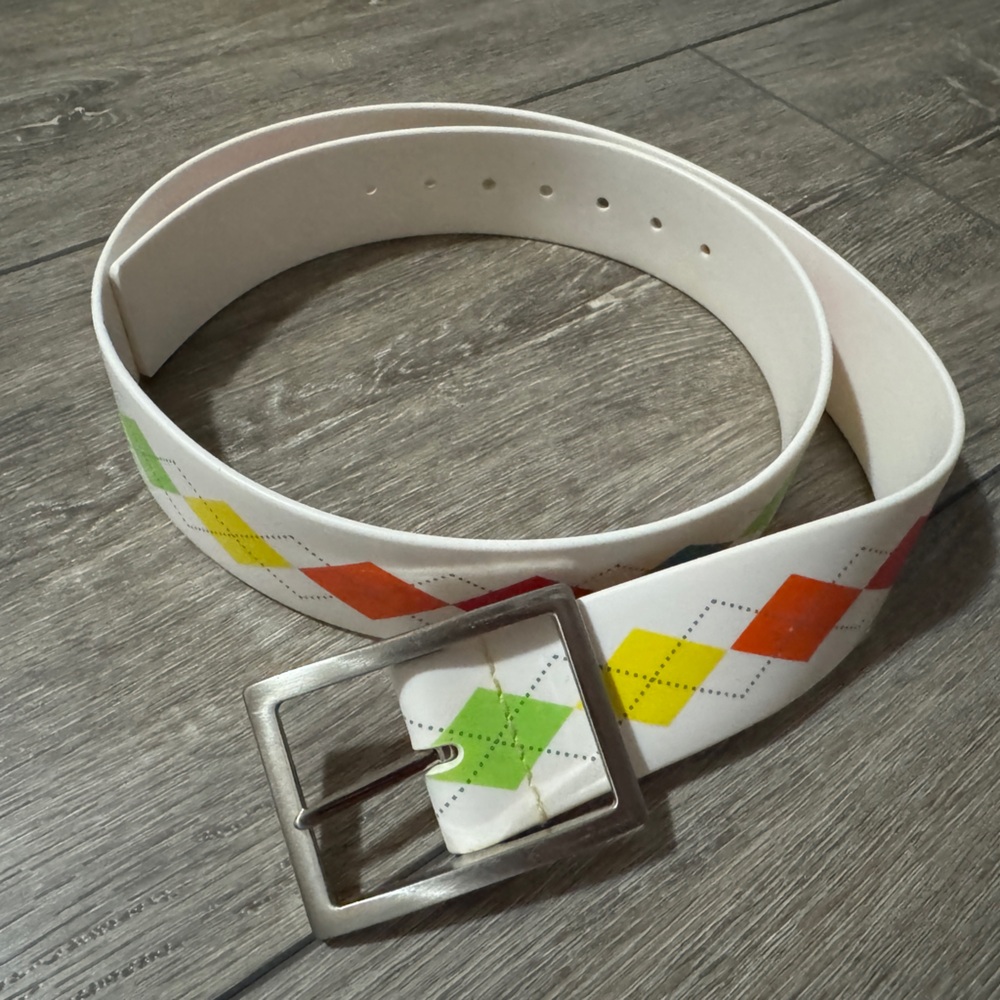 Free with purchase. White Argyle Silicone Waterproof Belt